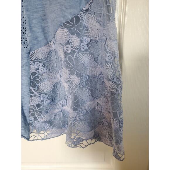 Kamana Lagenlook Burnout Embroidered Light Blue Tunic Blouse Dress, Size Medium - Picture 14 of 15